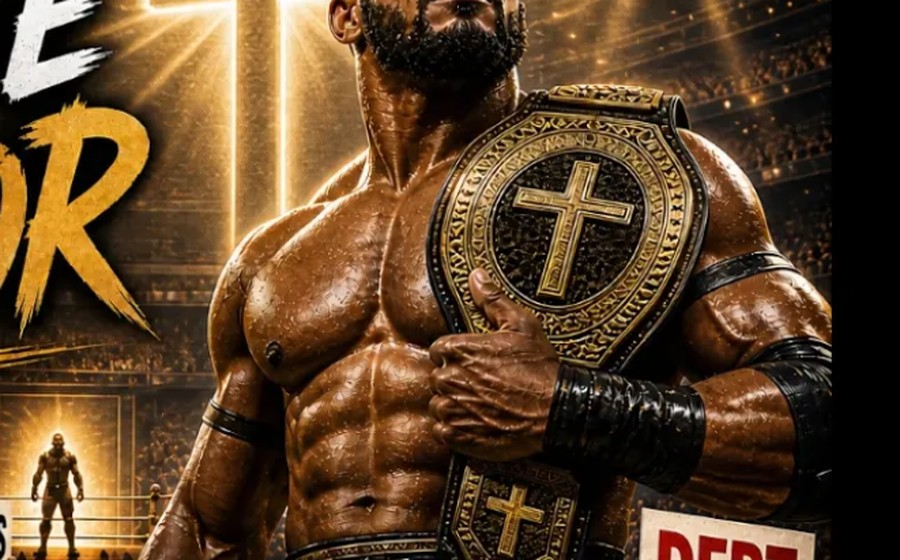 Warrior standing confidently beneath the light of the cross